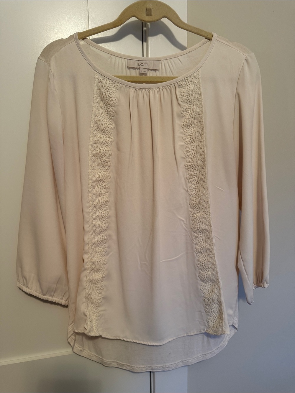 LOFT Cream Lace-Trim Peasant Blouse